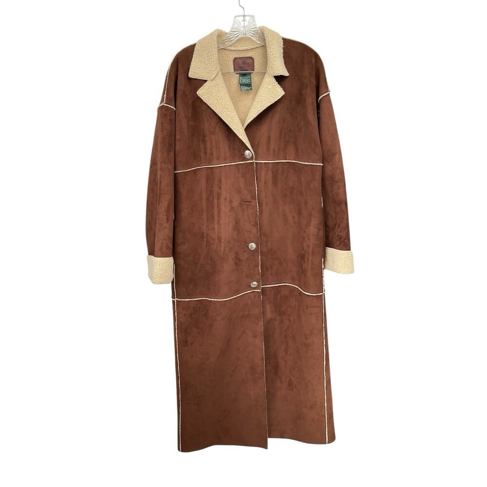 Lauren Ralph Lauren Faux Shearling Suede Coat Brown Size Large Missing Button